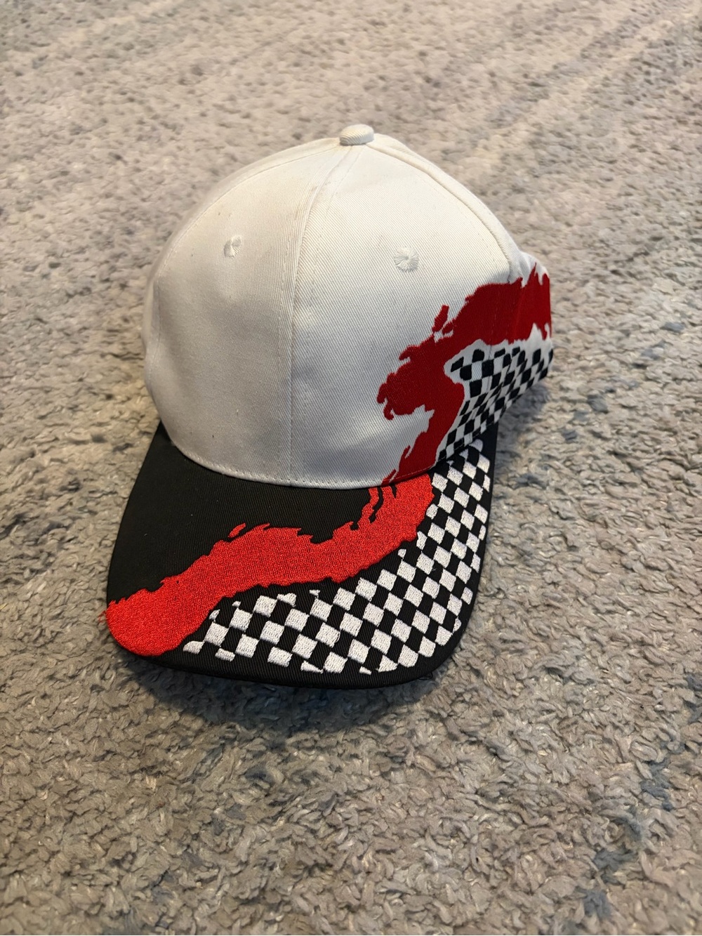 Vintage Nissun Racing Hat Cap Checkered Flag Red Black White Strapback Retro 90s